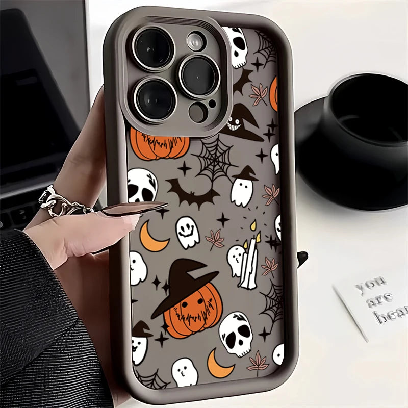Halloween Pumpkin Ghost Silicone Phone Case For iPhone 17 16 15 14 13 12 11 Pro Max 17 Air 16E XS X XR 7 8 Plus SE Soft Cover