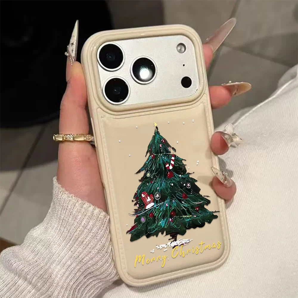 Leather Christmas Tree New Year Cover Phone Case For iPhone
