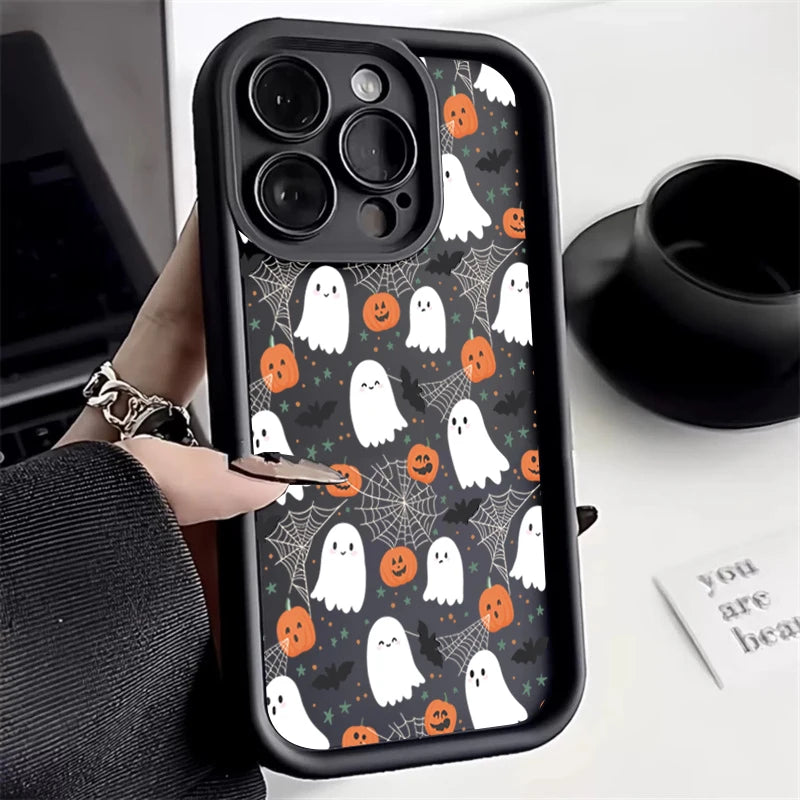 Halloween Pumpkin Ghost Silicone Phone Case For iPhone 17 16 15 14 13 12 11 Pro Max 17 Air 16E XS X XR 7 8 Plus SE Soft Cover