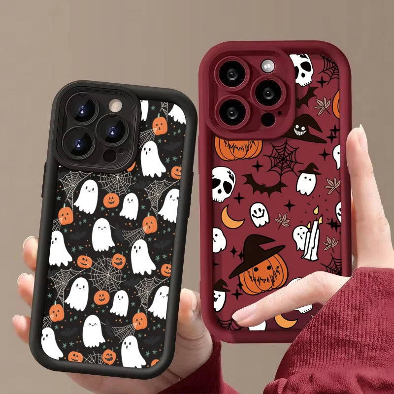 Halloween Pumpkin Ghost Silicone Phone Case For iPhone 17 16 15 14 13 12 11 Pro Max 17 Air 16E XS X XR 7 8 Plus SE Soft Cover