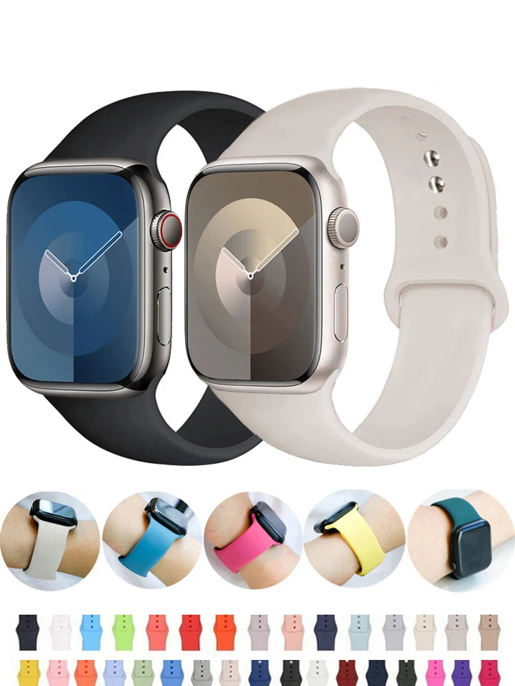 Silicone strap For Apple Watch band 44mm 40mm 49mm 45mm 41mm 38mm 42mm correa belt bracelet iWatch series 9 8 7 6 5 3 SE ultra 2