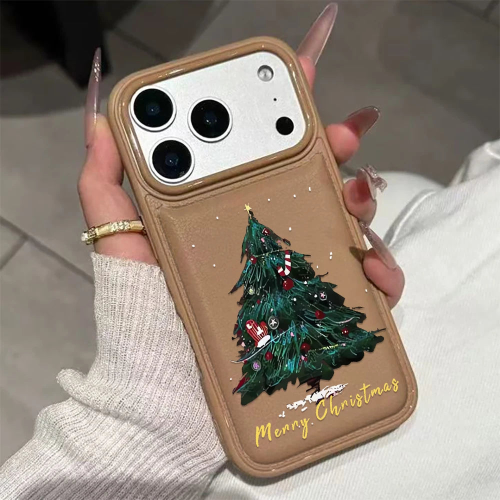Leather Christmas Tree New Year Cover Phone Case For iPhone